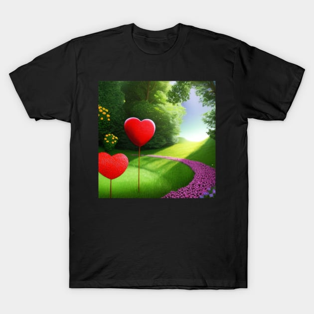 Valentine Wall Art - Two different hearts in the same place - Unique Valentine Fantasy Planet Landsape - Photo print, canvas, artboard print, Canvas Print and T shirt T-Shirt by DigillusionStudio